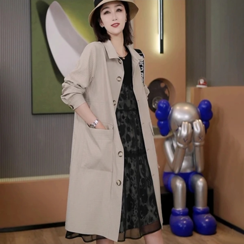 Even clothes dress 2023 new women Early autumn Korean version loose and casual splicing in the long style jacket-Taobao