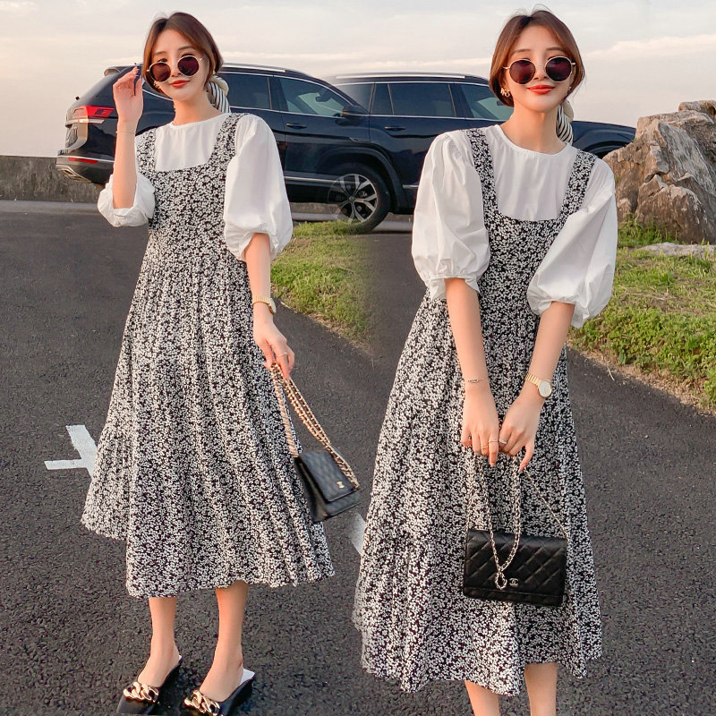 Japanese pregnant women dress suit summer new small fresh European and American style super fairy summer floral skirt two-piece suit