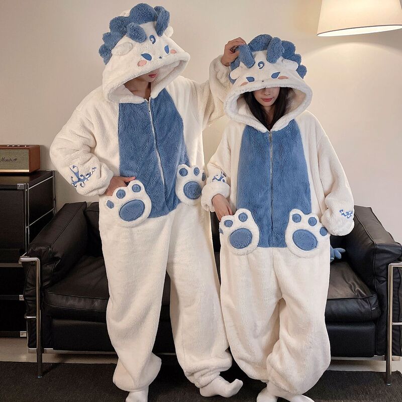 Couple's Pajamas for Women, Autumn and Winter, Thickened Coral Fleece, One-Piece Men's Style, Cartoon, Plus Size, Loose-Fitting Loungewear Couple's Pajamas for Women, Autumn and Winter, Thickened Coral Fleece, One-Piece Men's Style, Cartoon, Plus Size, Loose-Fitting Loungewear