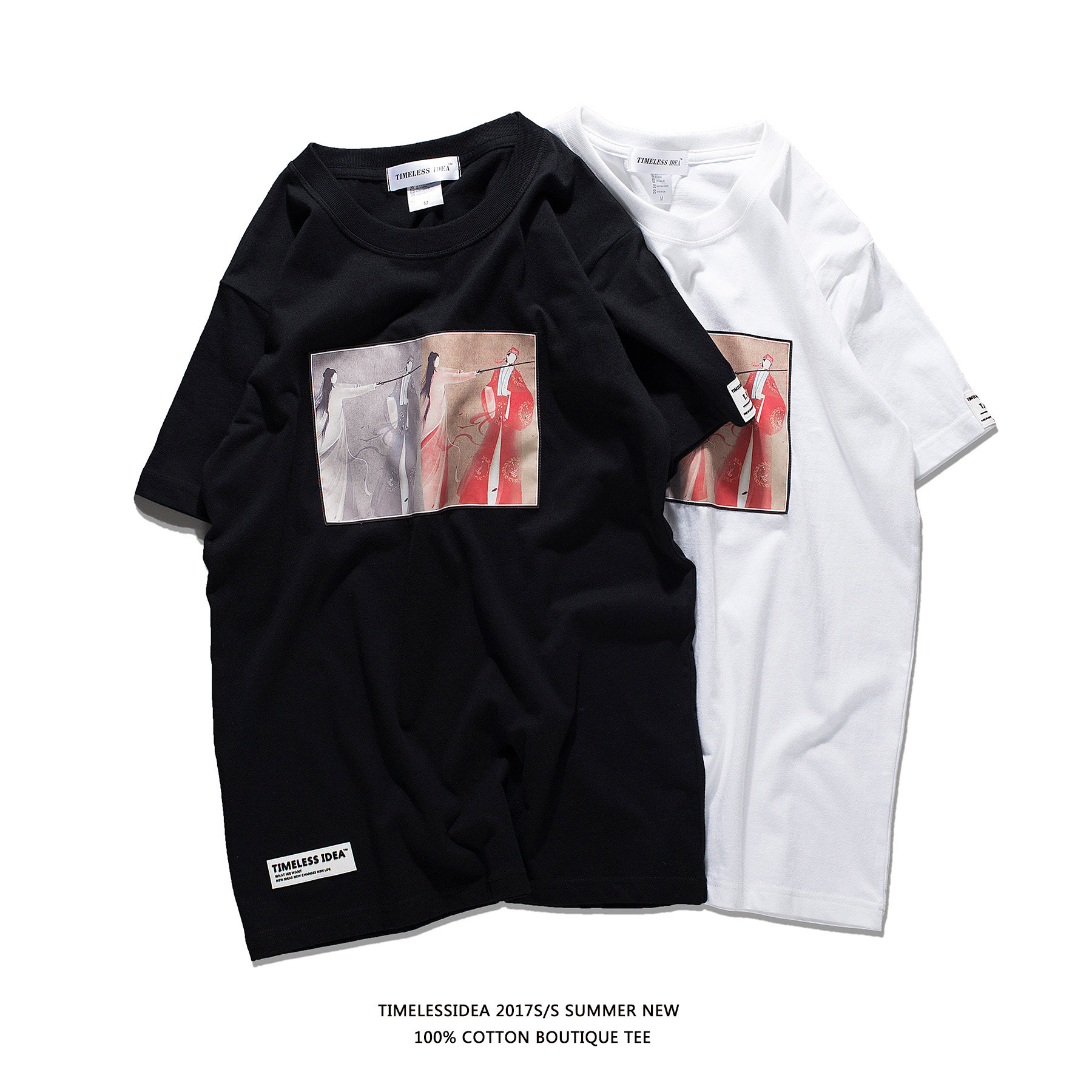 原创潮牌2017夏装纯棉短袖T恤大话西游贴布圆领至尊宝紫霞潮男