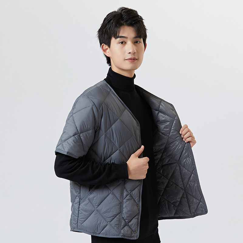 Genuine Brand 2024 Half-Sleeve down Vest for Men, Sleeveless Jacket with Sleeves, Mid-Sleeve down Jacket for Outerwear, Cotton-Padded Jacket for Autumn and Winter
