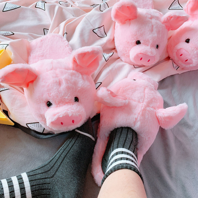 Winter Cute Teenage Girl Hearts Pink Piggy Lady Plush Slippers Home Home Warm Indoor Floor Cotton Slippers