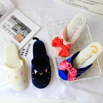 Spring Autumn Winter Season Can Love Beauty Less Female Warrior Bow Tie Home Lady Interior Floor Silent Non-slip Cotton Slippers