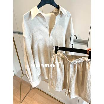 Clearance leakage ~ the counter has withdrawn foreign trade women's clothing, versatile and stylish linen suit, loose long-sleeved shirt + shorts for women