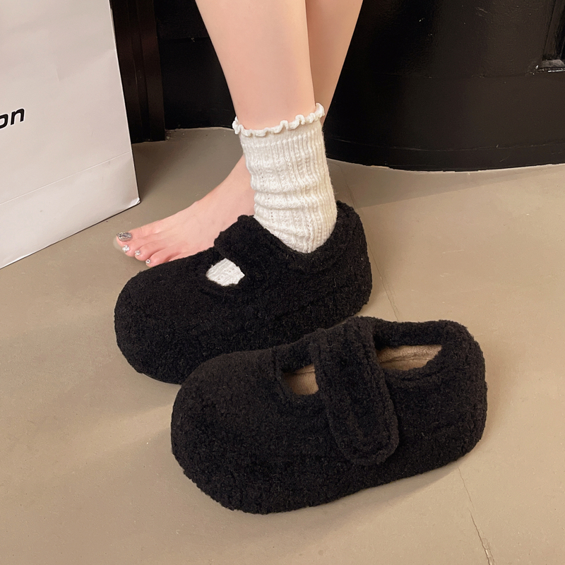 Hong Kong Genuine Wool Capybara Plush Big-Toe Loafers for Women 2025 Winter Velcro Warm Lazy Fur Shoes