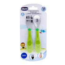Italian Chicco Zhigao baby child training fork spoon stainless steel baby non-slip easy to hold eating tableware set