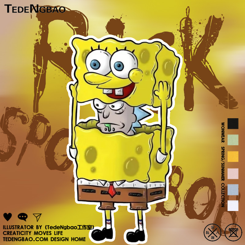 Rick and Morty X Spongebob Merchandise Trendy Short-Sleeve T-Shirts Patrick Star Unisex Half-Sleeve T-Shirt Summer