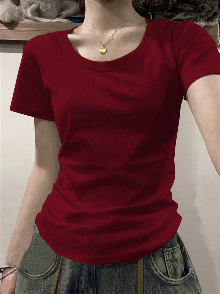Летняя укороченная sexy футболка США с коротким рукавом, slim fit, облегающая