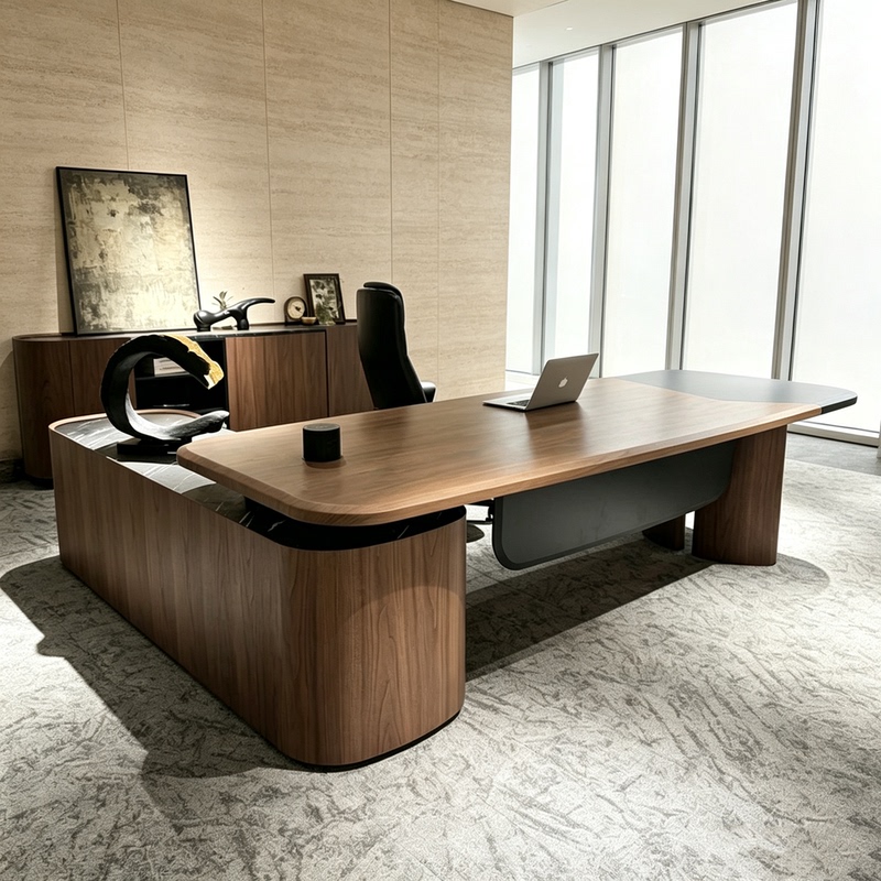 New Chinese-Style Solid Wood Executive Desk, Black Walnut Wood Office Desk, Leader's Office Desk, Modern Minimalist Ceo Desk