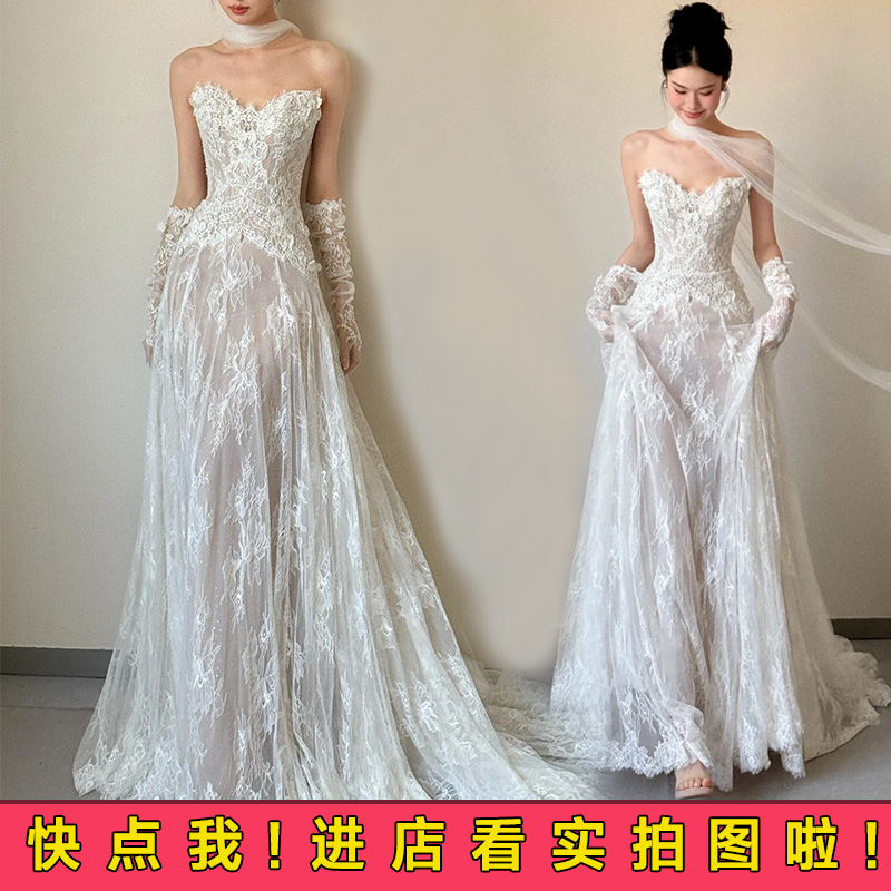 Photo Studio Photography Dress Couple Photo Travel Photography French Retro Lace A-Line Light Wedding Dress Forest Style Dressing Gown Photo Studio Photography Dress Couple Photo Travel Photography French Retro Lace A-Line Light Wedding Dress Forest Style Dressing Gown