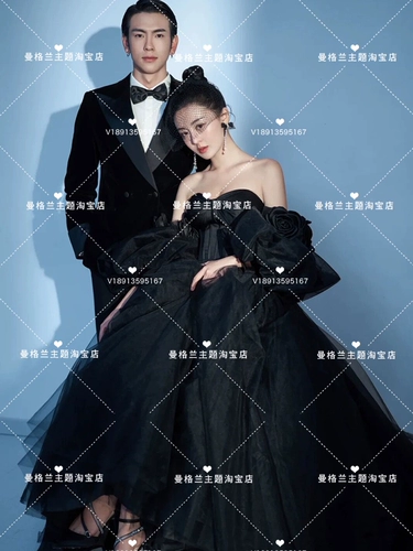 Черное свадебное платье для влюбленных, рукава фонарики