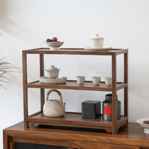  New Chinese solid wood desktop porcelain rack double-layer shelf Black walnut tea room decoration tea furniture storage rack