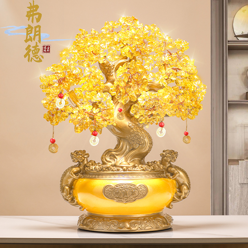 Flandre Citrine Money Tree Wealth-Attracting Ornament Money Tree Treasure Bowl Shop Wine Cabinet Decoration Opening Gift