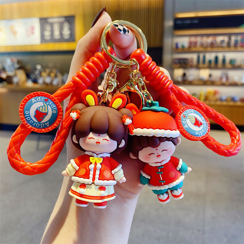 Ancient Style Tang Suit Doll Keychain for Women, Cute and Exquisite Couple Keychain, Doll Pendant, Car Key, Backpack Decoration