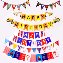 Boy Birthday Party Supplies Happy Birthday Letters Laura Flag Excavators Pull Bars Triangular Flags Arrangement Decorations