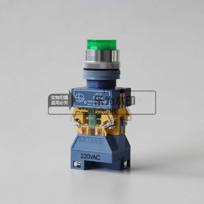 Button switch green with lamp LED self-lock two normally open LAY16-E1 20 220VACL three forces