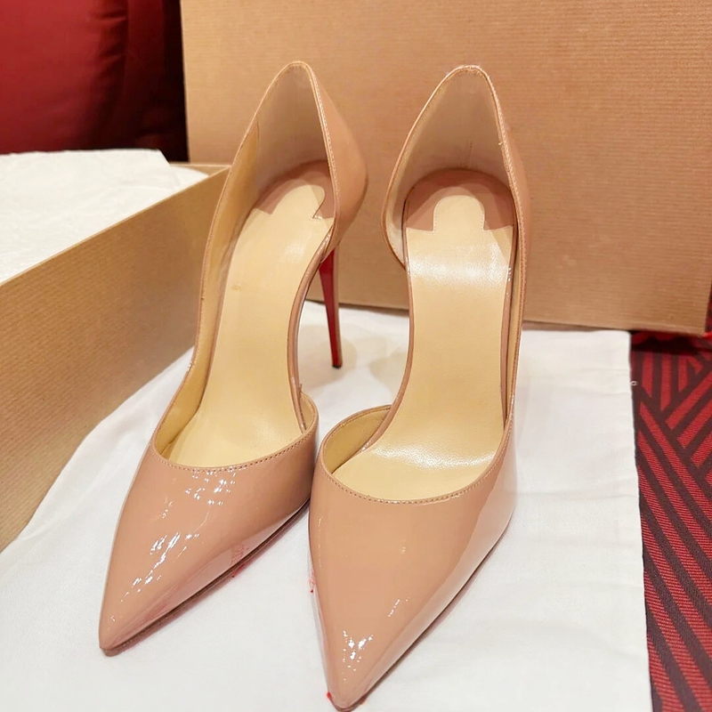 Cl Red Sole Nude High Heels 2026 Patent Leather Kate Shoes Iriza Side Cutout Stiletto Shallow Pointed Toe Wedding Shoes for Women