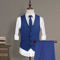 XF-YG1635-1 Модная синяя клетка (жилет+брюки+рубашка)