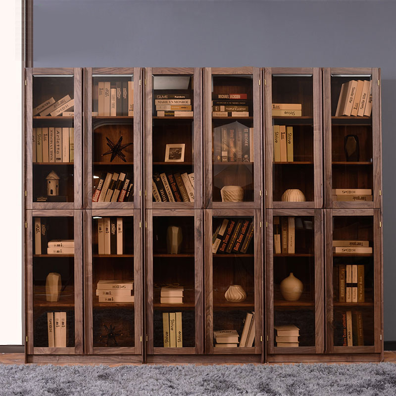North American Black Walnuts Custom Whole Wall Full Wall Bookcase Full Solid Wood Bookcase Set To Ground Nordic Glass Bookshelves