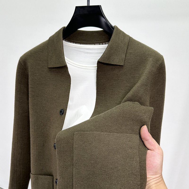 High-Quality Lapel Sweater Cardigan Jacket for Men, Autumn and Winter Men's Casual Solid Color Pocket Knitwear Outerwear Shawl