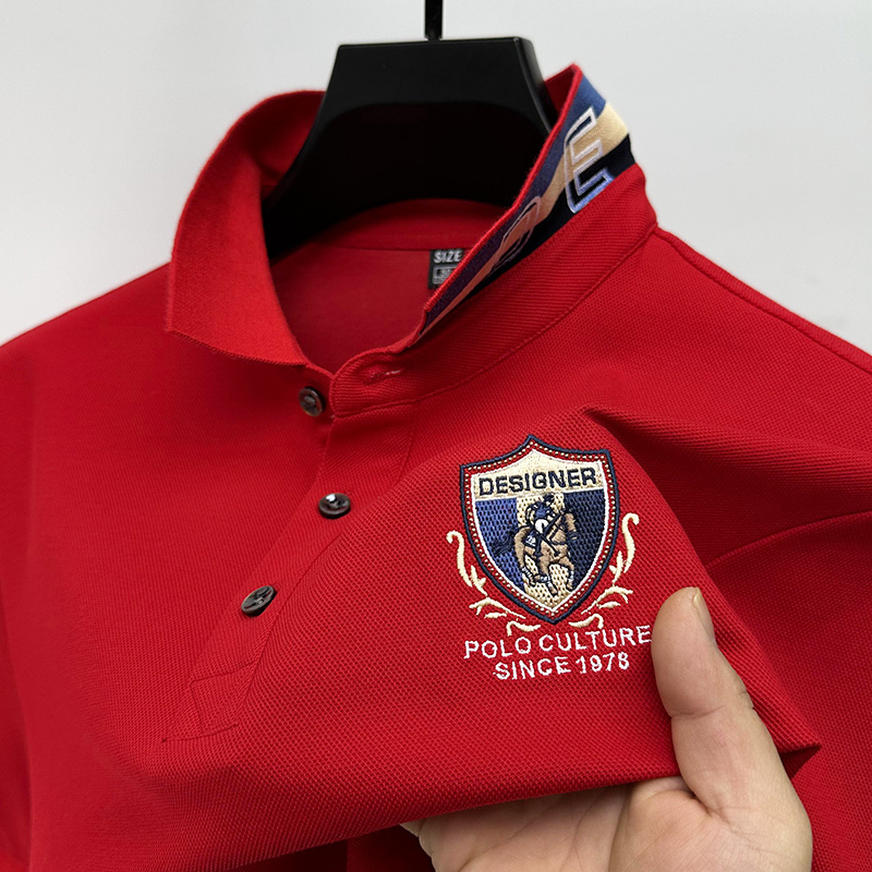 High-End Brand Embroidered Sports Polo Shirt for Men, Short-Sleeved, Loose-Fitting Summer T-Shirt, Men's Half-Sleeve, Collared, Solid Color Top