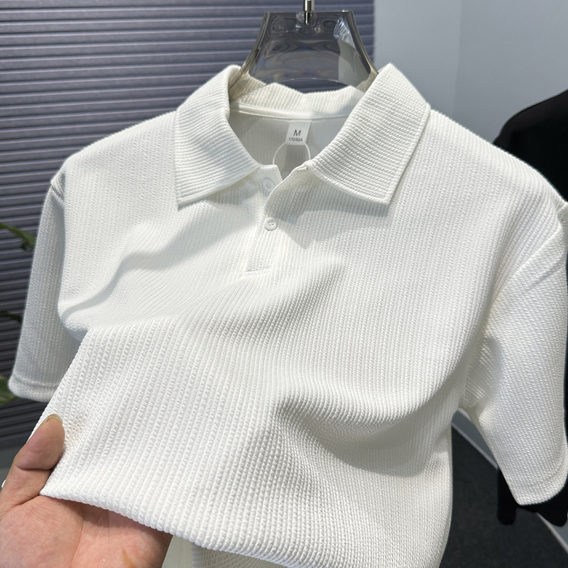 High-End Ice Silk Polo Shirt for Men, Short-Sleeved, 2025 Summer Men's Clothing, Loose Fit, Solid Color, Versatile, Collared T-Shirt, Casual Wear