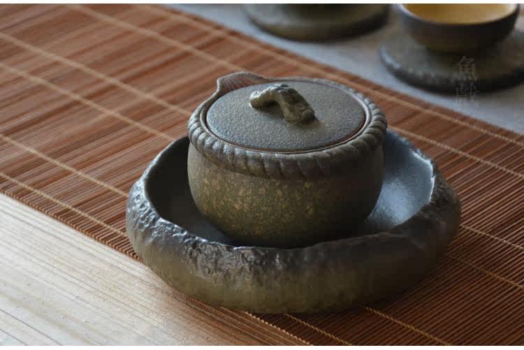 禪風黑--壺承魚戲 日式粗陶茶具干泡陶瓷茶盤手工蓄水壺承茶承壺托養壺墊茶 協貿國際日用品生活館