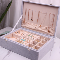 Jewelry storage box large capacity double jewelry necklace ring earring earring bracelet finishing dustproof storage box