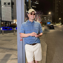 Dad summer short-sleeved T-shirt striped mercerized cotton mens loose polo clothes summer middle-aged and elderly sweatshirt