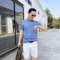 Summer mens short sleeve T-shirt 2021 New dad dress summer stripes middle-aged casual polo shirt loose top