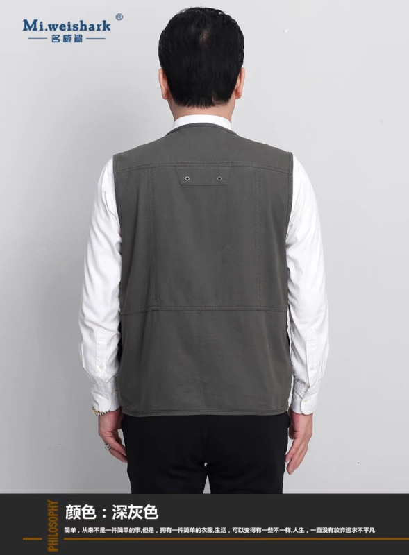 Mùa thu và mùa đông cộng với áo vest cotton dày nam vest ngoài trời chụp ảnh câu cá nhiều túi trung niên vest dụng cụ vest áo lông vũ
