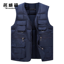 Autumn and winter middle-aged cotton-padded clothing mens fathers thick warm chopping shoulder sleeveless vest multi-pocket vest Cotton horse clip