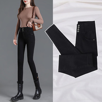 High-waisted jeans womens 2021 autumn new black breasted slim slim high skinny pencils pencils pants