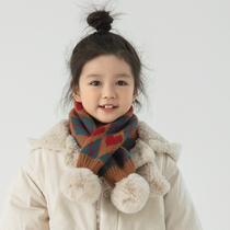 Childrens scarf neck scarf autumn and winter baby versatile girls knitted wool neck protector boys cross warm neck cover trendy