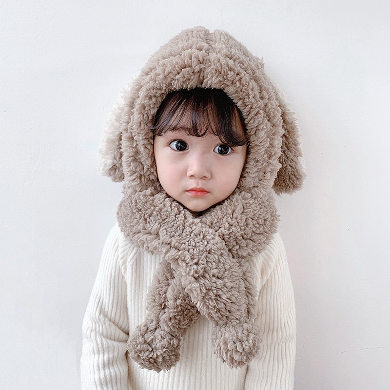 Baby hat autumn winter children scarf one piece hat girls boy rabbit ear lamb warm toddler ear protector hat