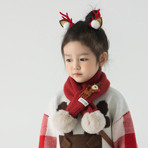New Year Red Childrens Scarf Autumn and Winter Baby Scarf Christmas Girls Cross Neck Sleeve Boys Knitted Warm Winter