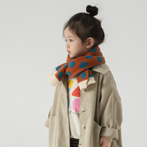 Childrens Scarf Girls Autumn and Winter Girls Baby Knitted Scarf Korean Version Polka Dot Boys Wool Childrens Winter Style