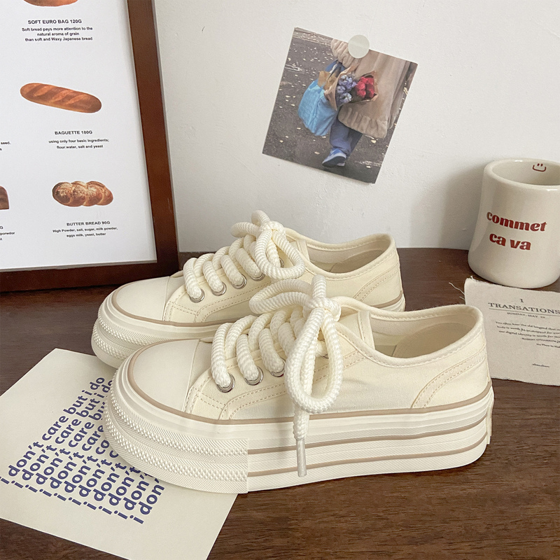 Trendy Shoes, Thick-Soled Canvas Shoes for Women, 2026 Spring and Summer New Style, Trendy Niche Korean Style Platform White Shoes Trendy Shoes, Thick-Soled Canvas Shoes for Women, 2026 Spring and Summer New Style, Trendy Niche Korean Style Platform White Shoes