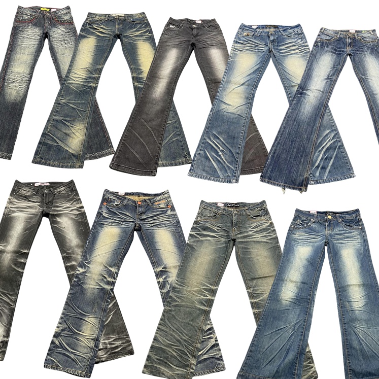 Ec Foreign Trade Vintage Denim Y2K Millennial Style Low-Waisted Shibuya Wide-Leg Flared Floor-Length Pants