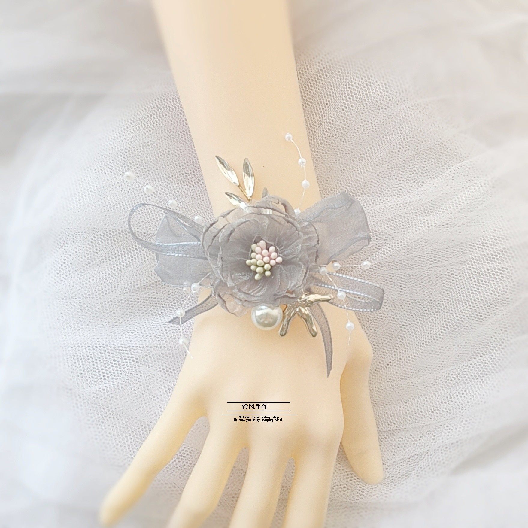 Grey Meritocracy Cute Korean Style Crystal Yarn Bridal Bridesmaid United Wedding Brief Wrists Bracelets Bracelet-Taobao