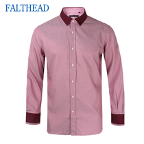 Fairfat long-sleeved shirt mens red cotton middle-aged and young people spring and autumn lapel loose large size shirt houndstooth