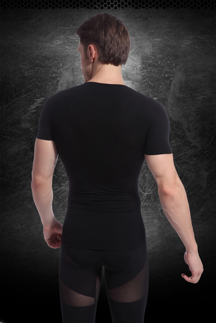 Áo corset nam tay ngắn bụng corset áo thun corset liền mạch thoáng khí corset quần mùa hè phần mỏng áo nâng ngực