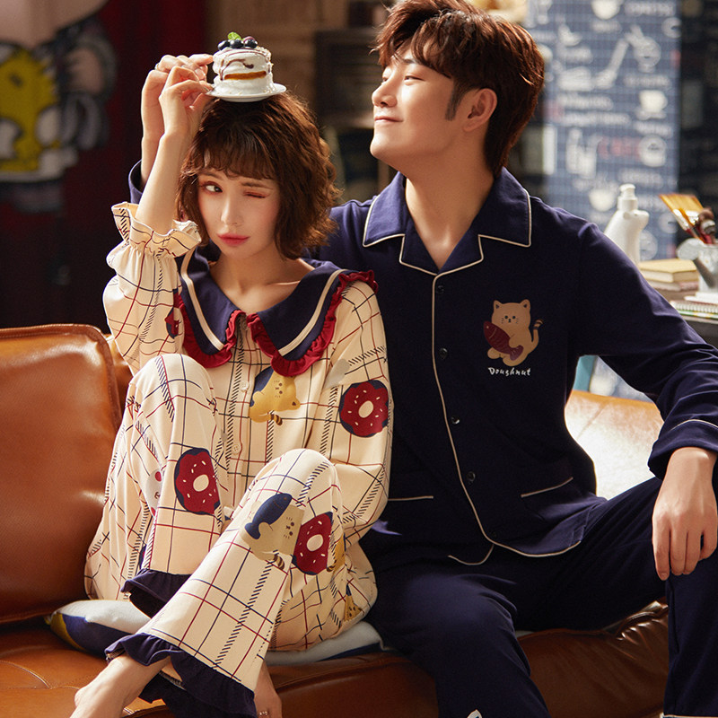 Korean Version Lovers Sleepwear Spring Autumn Style Pure Cotton Long Sleeves Girls Sweet And Cute Summer Boys Full Cotton Home Suit Suit