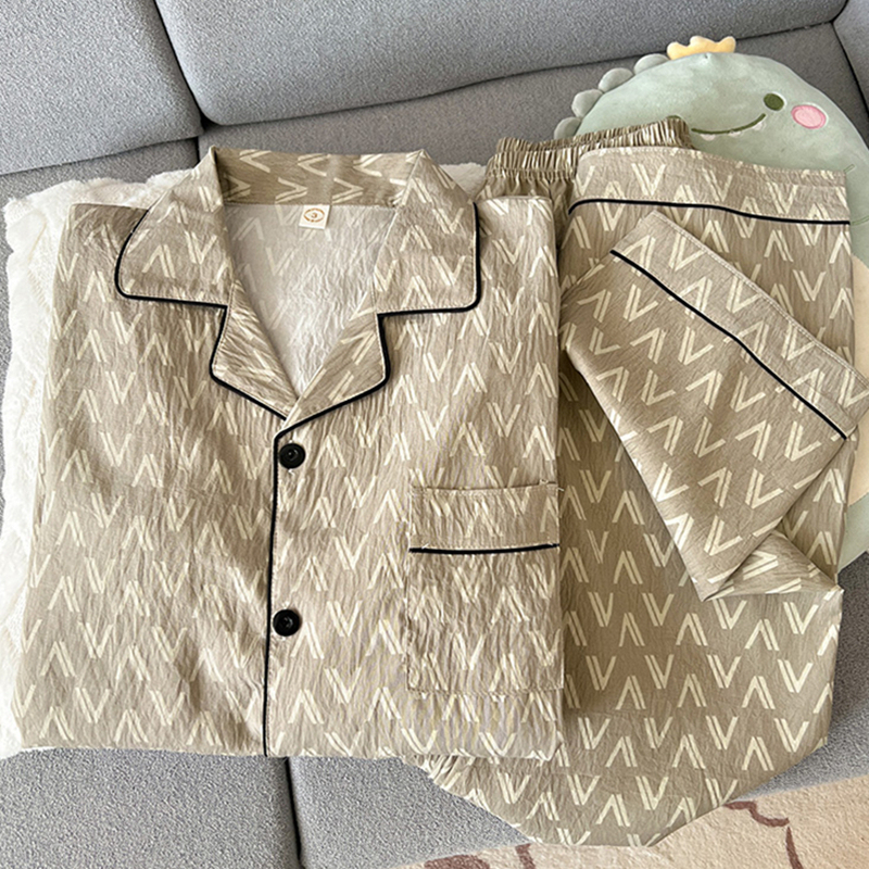 Yunduo Pure Cotton Gauze Men's Pajamas 2026 New Spring and Autumn Long-Sleeved Long Pants Youth Cardigan Loungewear Summer