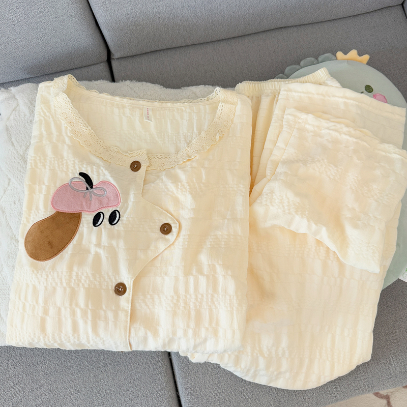 Cute Puppy Cloud Pure Cotton Gauze Pajamas for Women 2026 New Spring, Autumn and Summer High-End Long-Sleeved Home Clothes Cute Puppy Cloud Pure Cotton Gauze Pajamas for Women 2026 New Spring, Autumn and Summer High-End Long-Sleeved Home Clothes