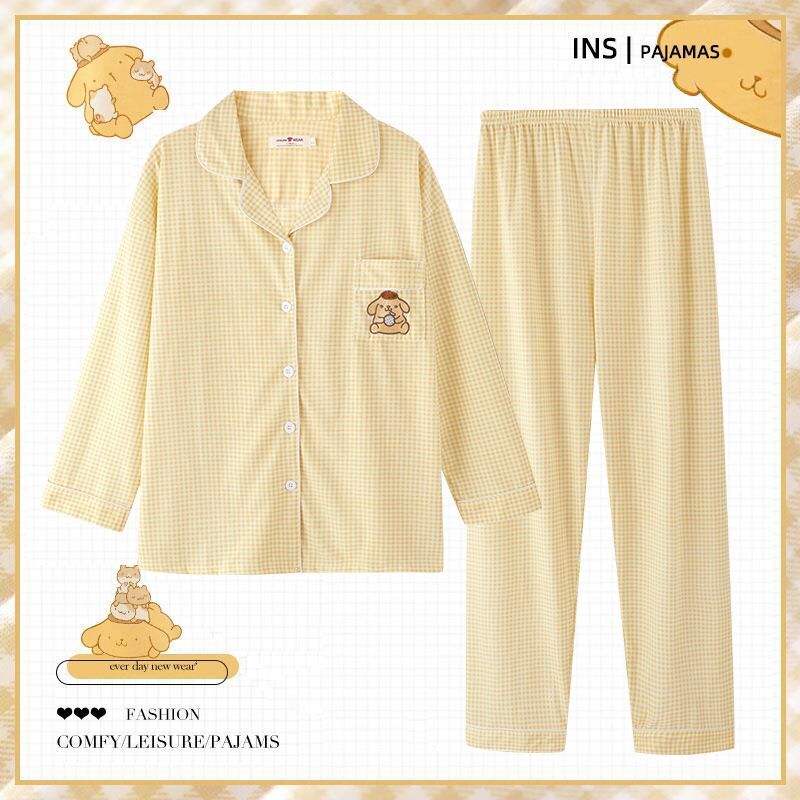 2026 New Style Women's Pajamas for Spring and Autumn, Pure Cotton, Cute Internet Celebrity Style, Plaid Dog Design, Long-Sleeved, Plus-Size Loungewear for Summer