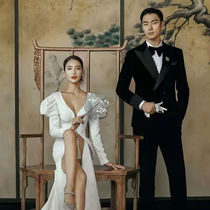 Shadow Building New Chinese Style Pure Hand-painted Oil Painting Hand Drawing Background Cloth Boutique Background Wall Painting Art photo cloth