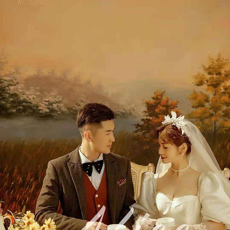 Wedding Dress Photography Themed Hand-painted Oil Painting Background Pure Handmade Boutique Painting Art Background Cloth Photography Spray-painted Photographic Cloth