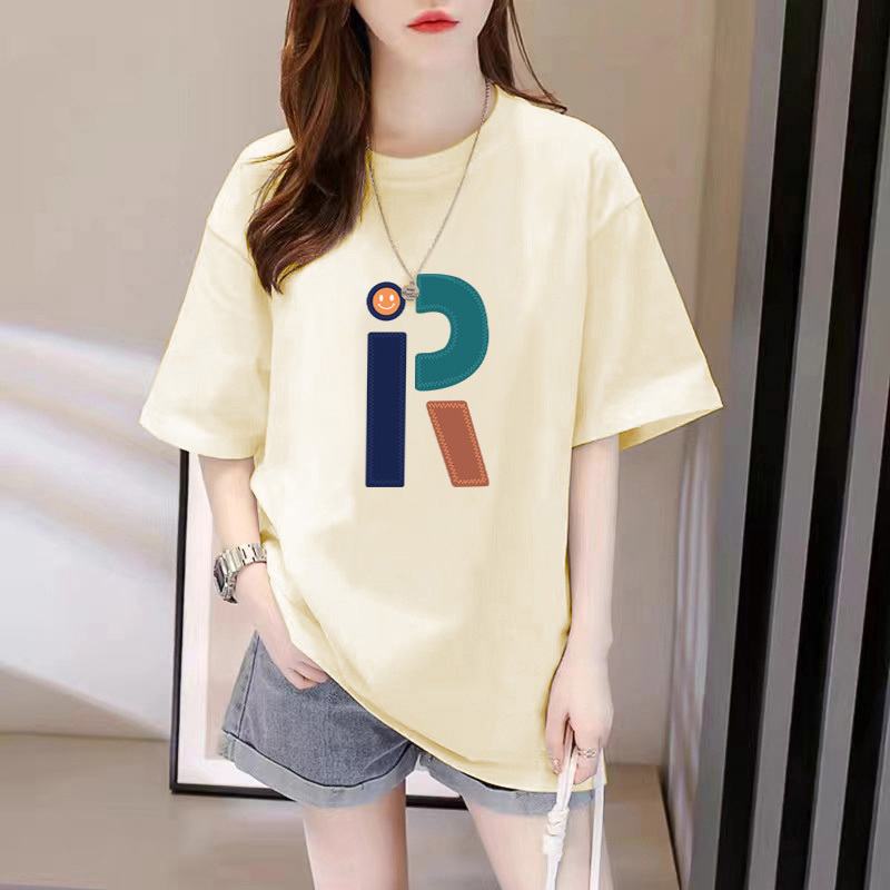 Maternity T-Shirt for Women, Fashionable Pure Cotton Apricot Color, Mid-Length, Plus Size Top, Maternity Short-Sleeve, Covers the Buttocks, Loose Fit, Summer