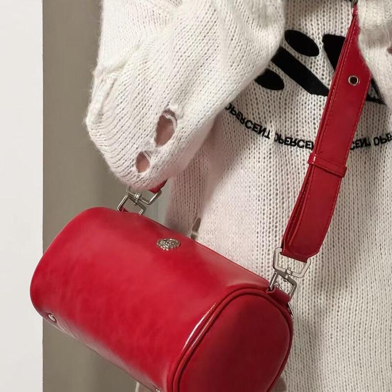 Red New Wide Shoulder Strap Bucket Bag Niche Bag Women's Crossbody Bag Pillow Bag Red Cylindrical Bag Trendy Crossbody Bag Red New Wide Shoulder Strap Bucket Bag Niche Bag Women's Crossbody Bag Pillow Bag Red Cylindrical Bag Trendy Crossbody Bag